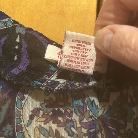 Fire Los Angeles-Multicolor Paisley Print Top-Sz M-Puff Cap Slv-Hankie Hem-Fairy - Picture 9 of 9